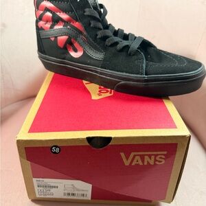 Vans Black High-Top Sneakers with Red Logo Detail